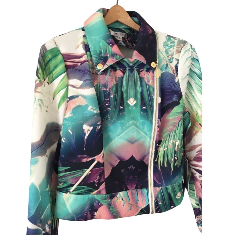 NWT Jennifer Lopez Tropical Print Moto Jacket Size M - Picture 3 of 16